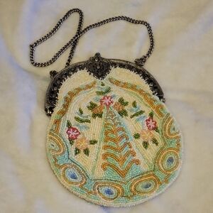Vintage Womens Beaded Purse By Cristiana With Mirror Attached